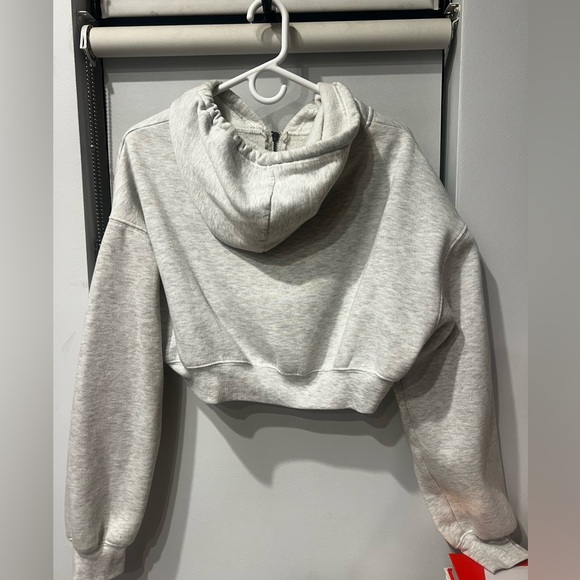 Gray Cropped Hoodie with Black Lettering - Picture 2 of 5